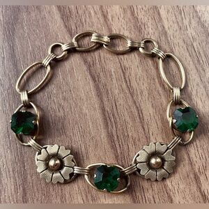 Vintage Art Deco green rhinestone bracelet